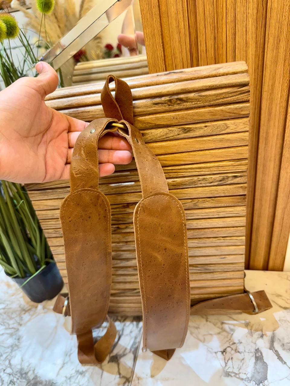 Handcrafted Wooden Backpack Decorative Sustainable Walnut Wood Bag - AtlasMuseCrafts
