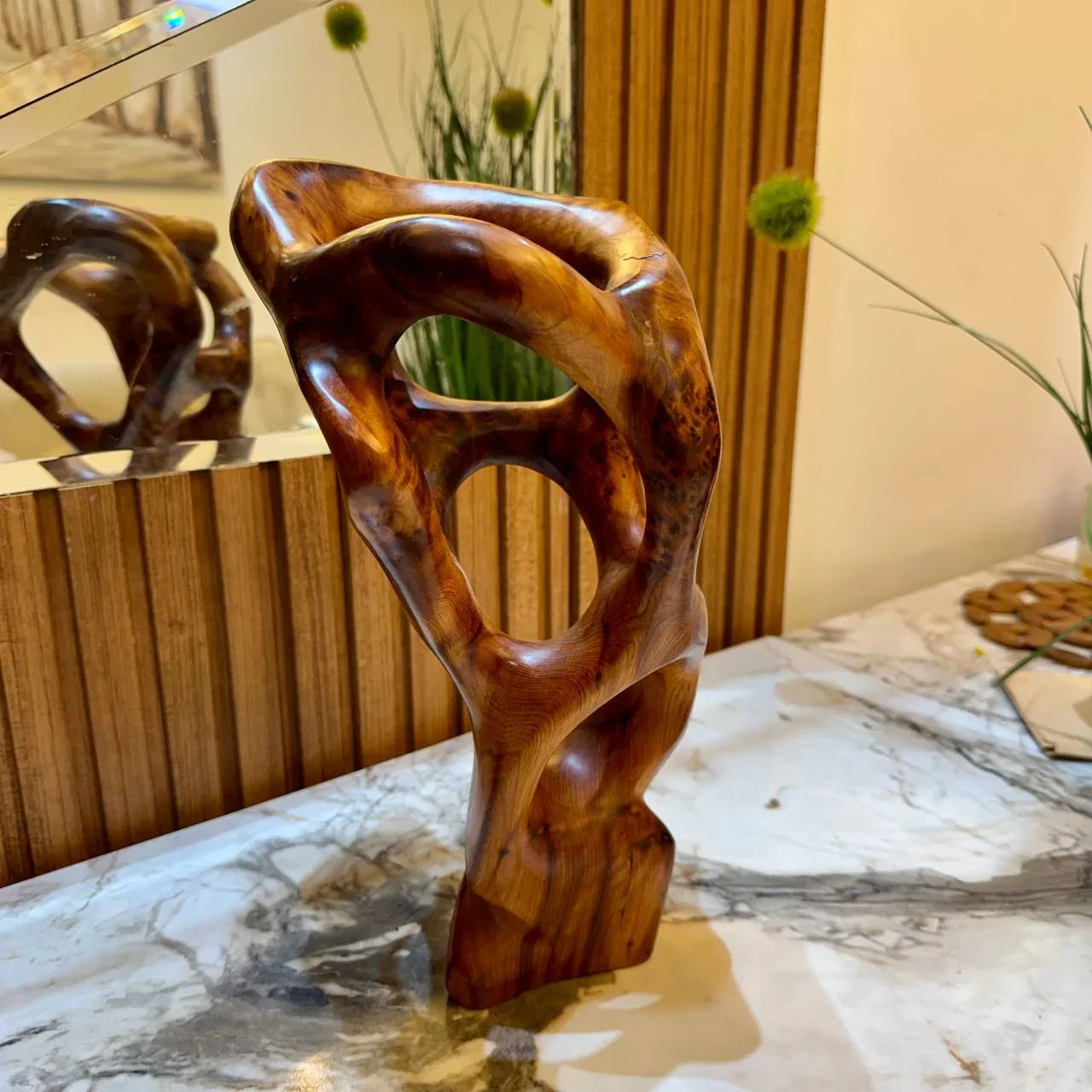 Modern Abstract Wooden Sculpture – Minimalist Curved Wood Decor - AtlasMuseCrafts