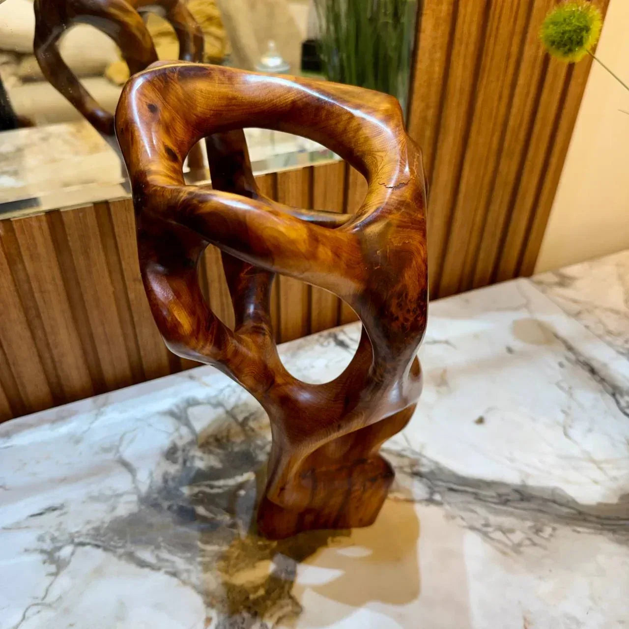 Modern Abstract Wooden Sculpture – Handmade Moroccan by AtlasMuseCrafts