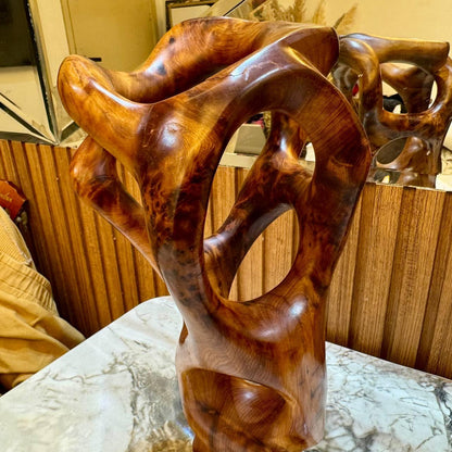 Modern Abstract Wooden Sculpture – Minimalist Curved Wood Decor - AtlasMuseCrafts