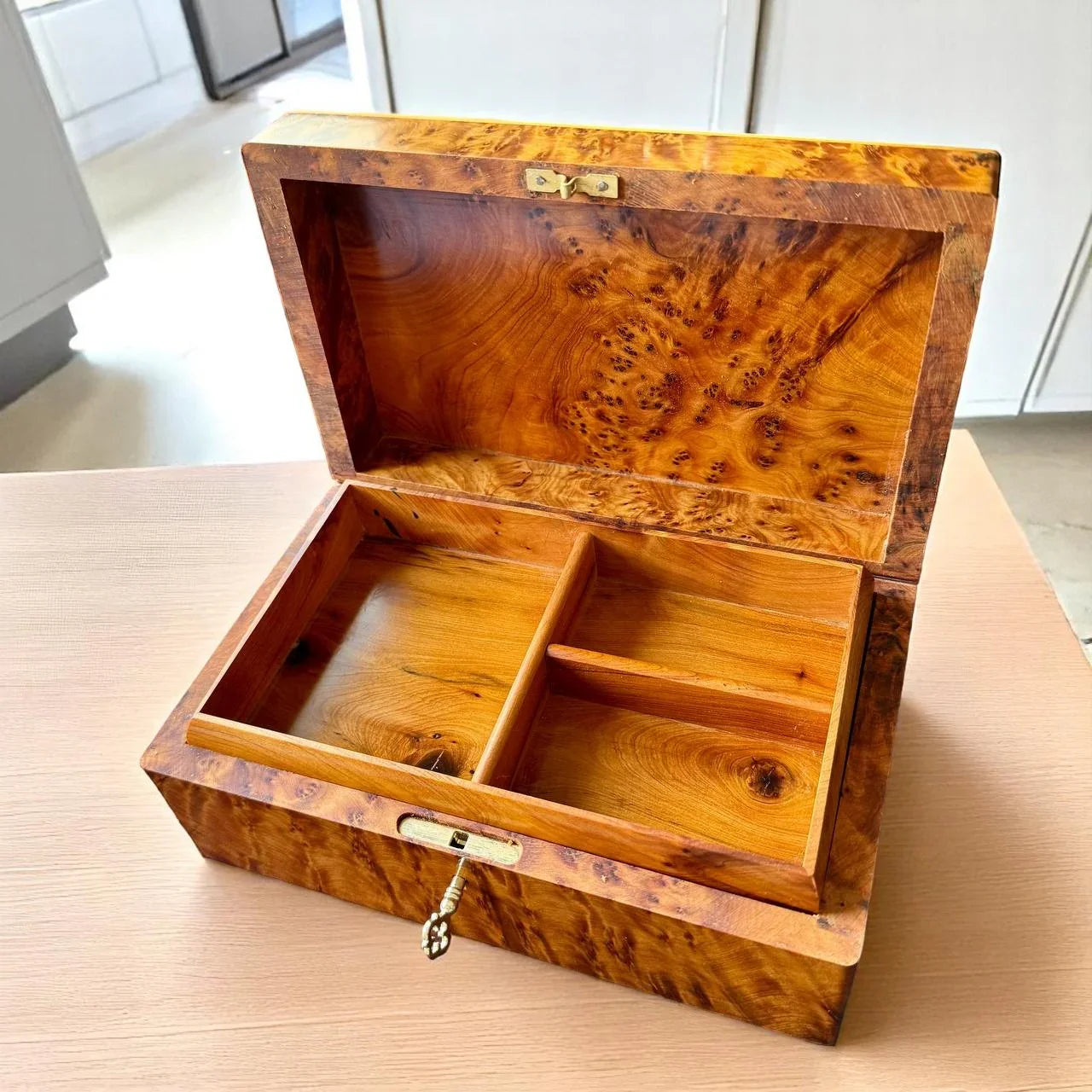 Luxury Wooden Box Organizer with Key – Keepsake Thuya Gift Box - AtlasMuseCrafts