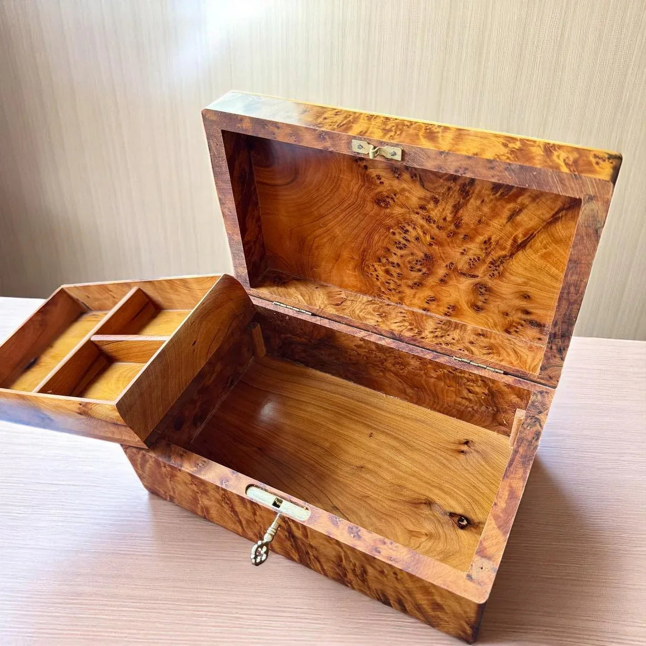 Luxury Wooden Box Organizer with Key – Keepsake Thuya Gift Box - AtlasMuseCrafts