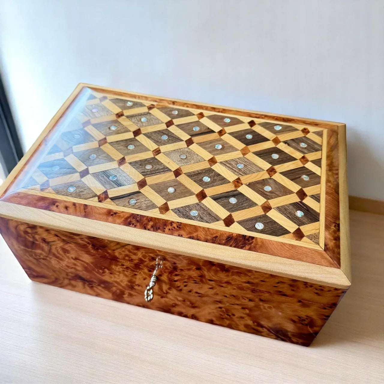 Wooden Jewelry Box Organizer With Key Decorative box - AtlasMuseCrafts