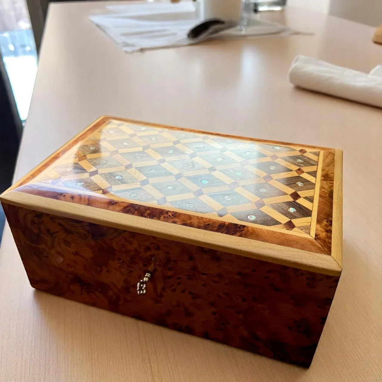 Wooden Jewelry Box Organizer With Key Decorative box - AtlasMuseCrafts