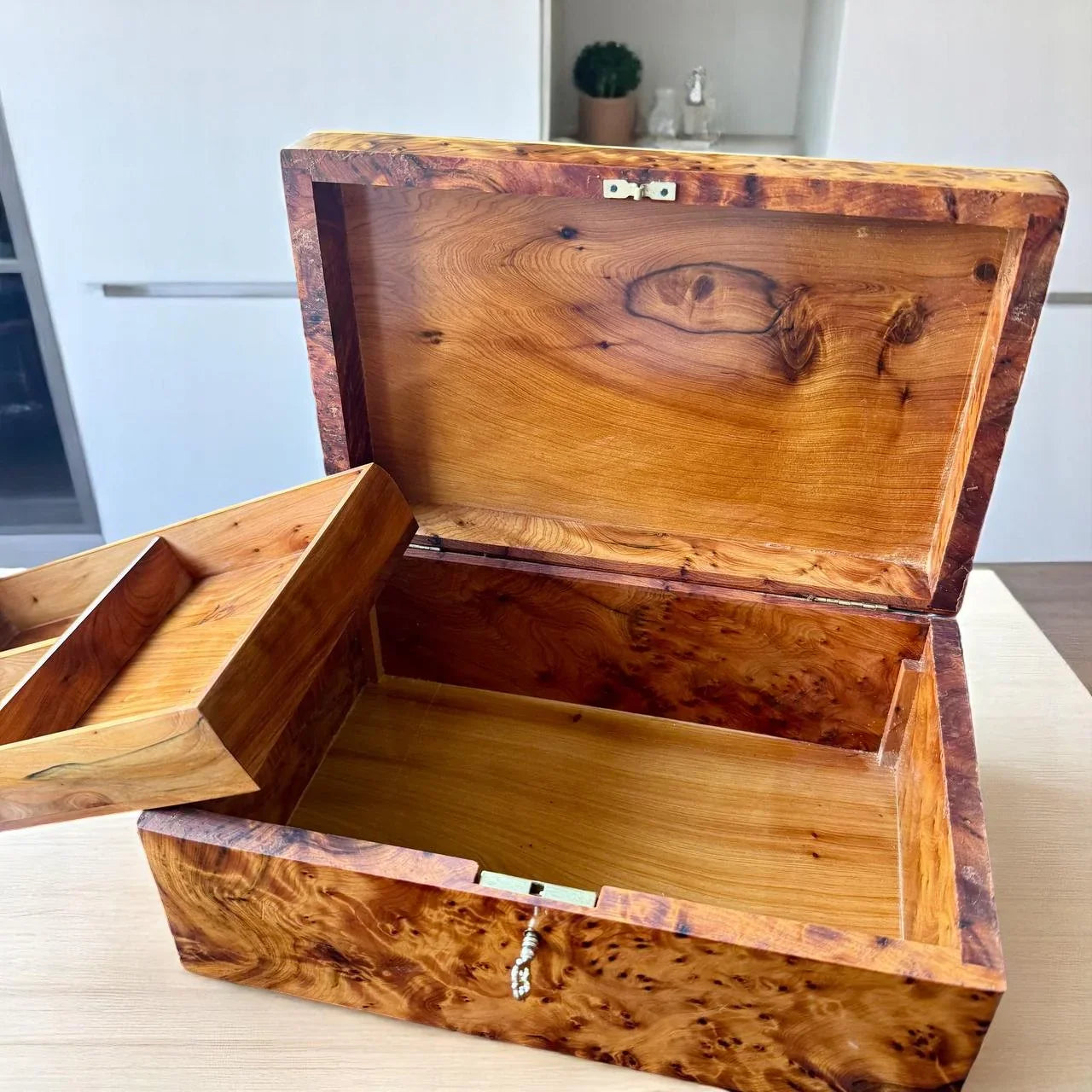 Wooden Jewelry Box Organizer With Key Decorative box - AtlasMuseCrafts