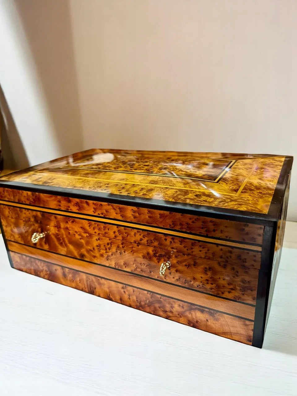 Decorative Handcrafted Wooden Jewelry Box Organizer With Key - AtlasMuseCrafts