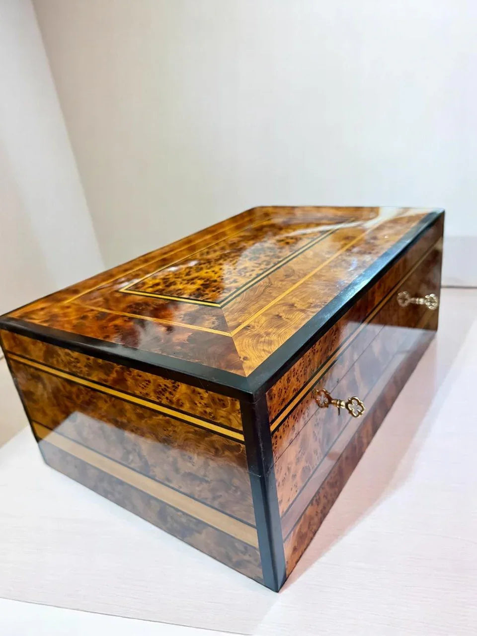 Decorative Handcrafted Wooden Jewelry Box Organizer With Key - AtlasMuseCrafts