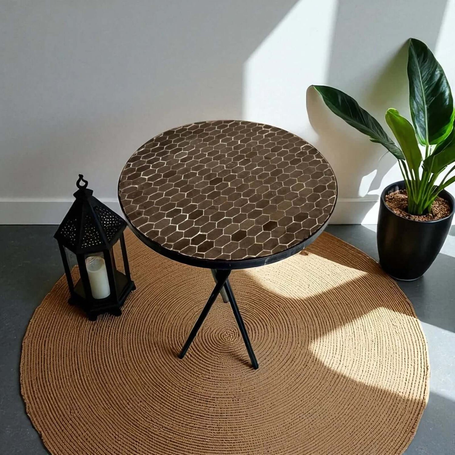 Round Black Moroccan Mosaic Table made from 20 cm / 8 inch