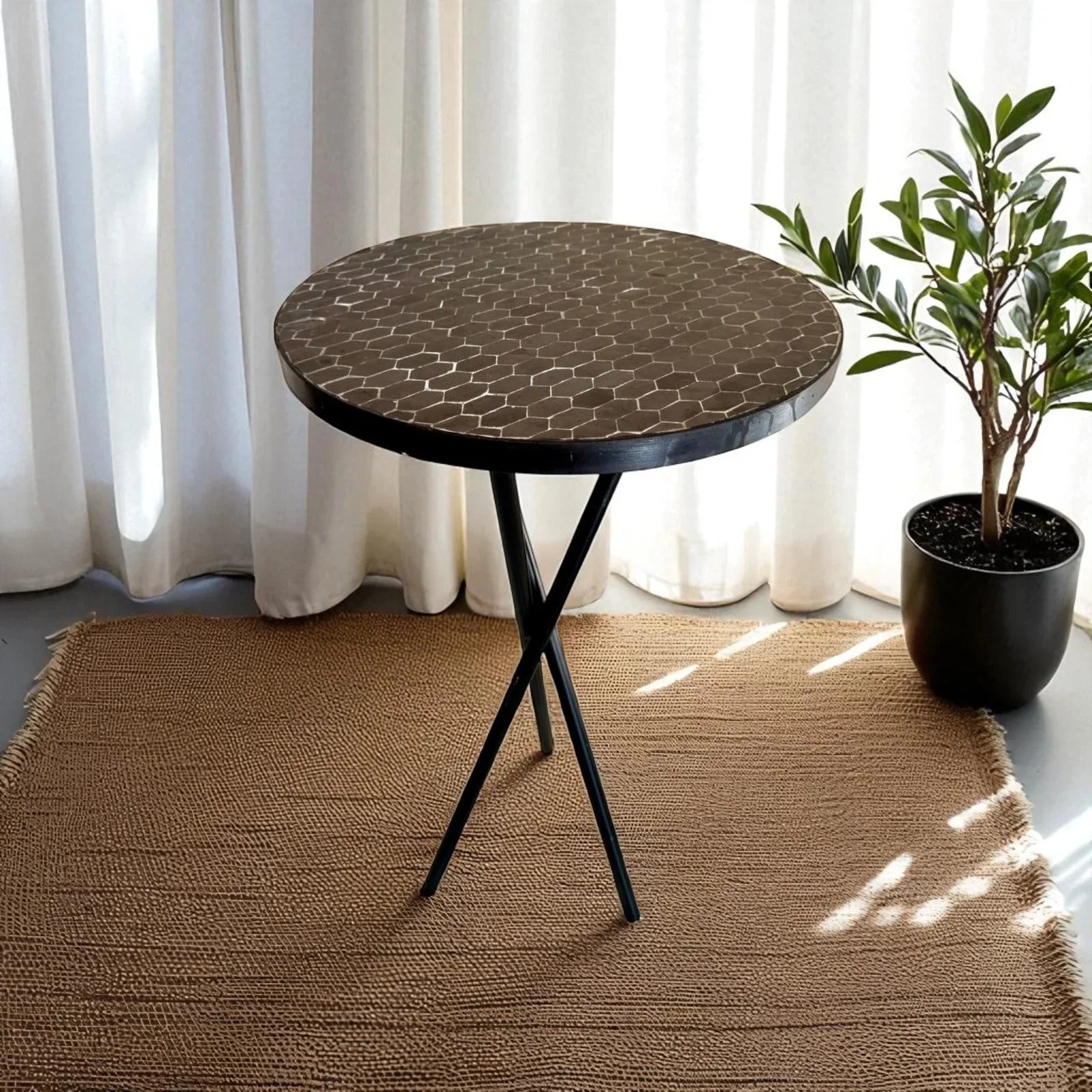 Round Black Moroccan Mosaic Table