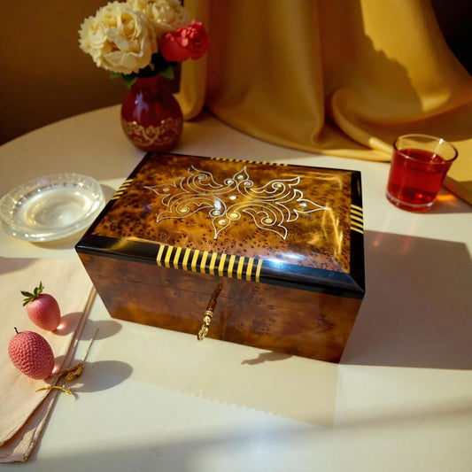 Moroccan Thuya Wood Jewelry Box – Handmade Moroccan by AtlasMuseCrafts
