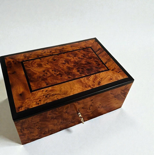 Wooden jewelry box with white background