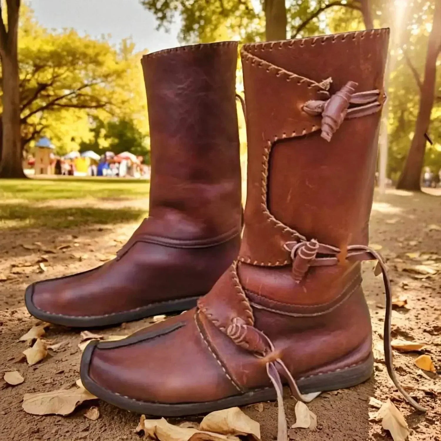 Pair of Handmade Medieval Leather Boots — LARP and SCA Footwear