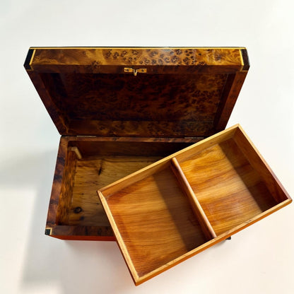 Moroccan Thuya jewelry box with brass accents and unique burl pattern