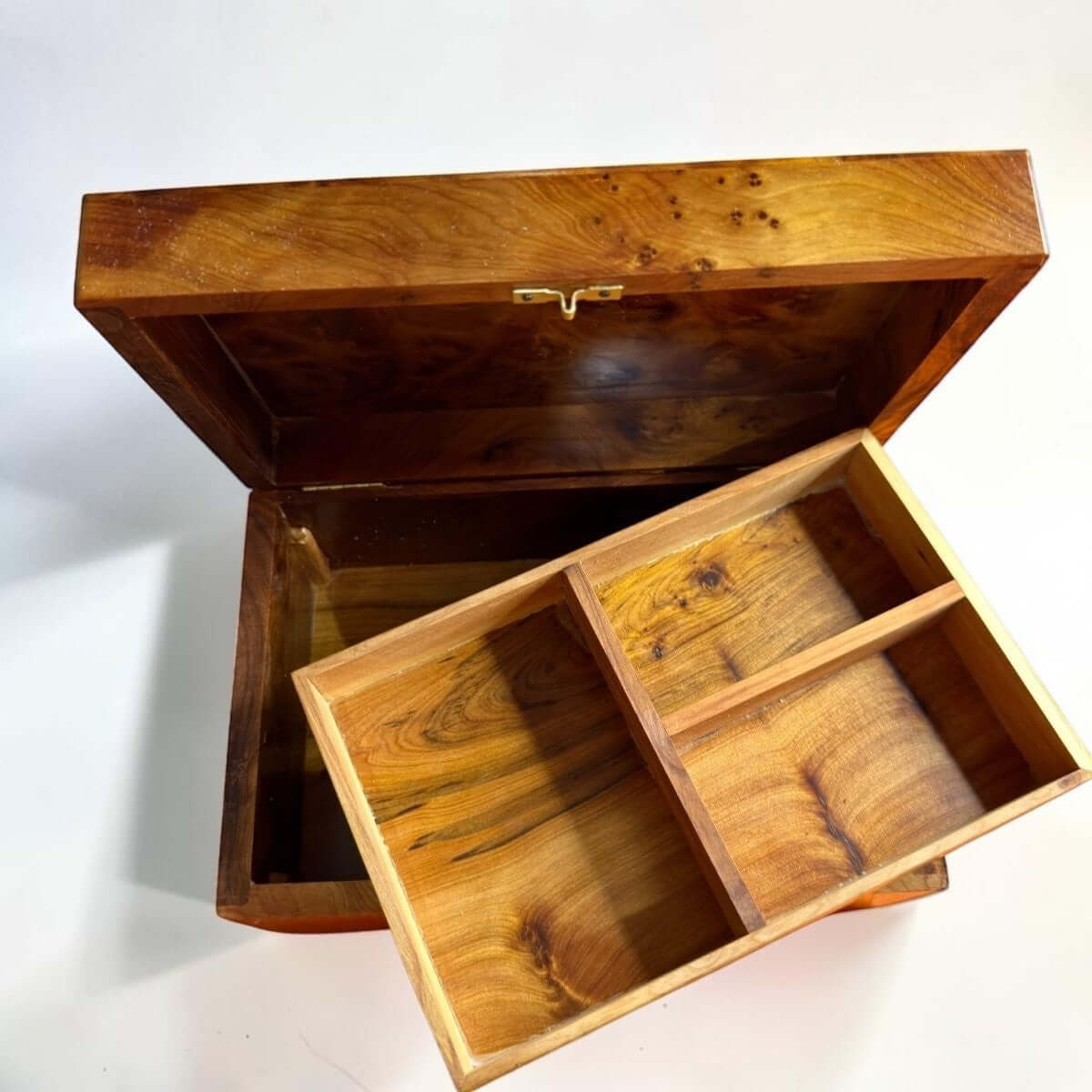 Wooden Box Holder with Key – Handmade Moroccan Thuya Storage Box with divided interior for jewelry and keepsakes.
