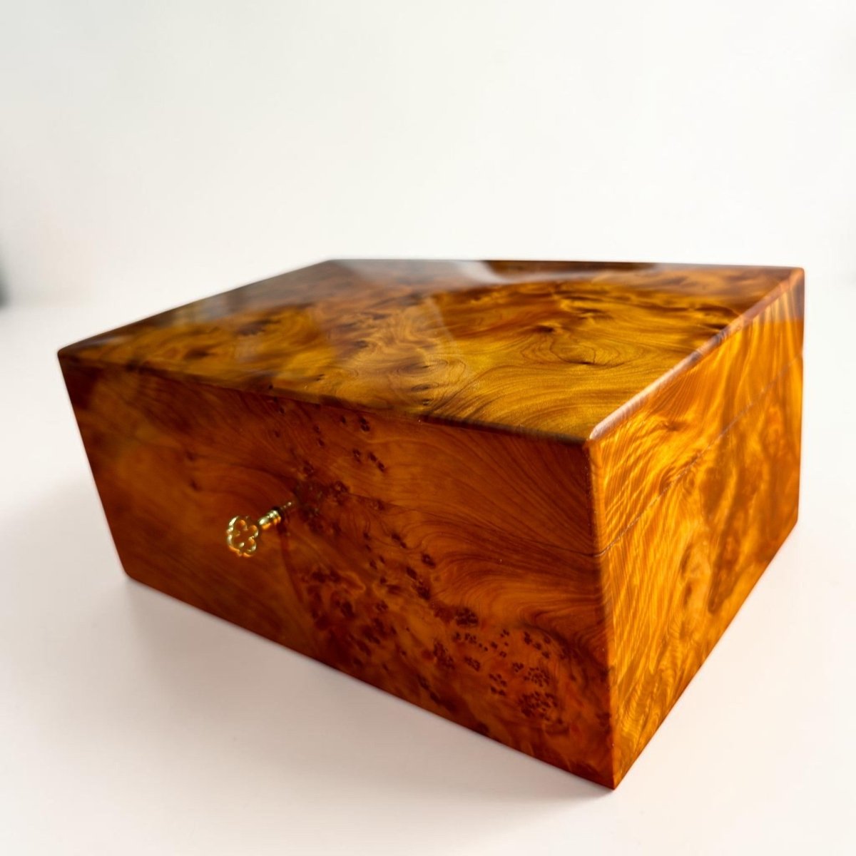 Two tier wooden box made from Thuya burl wood for jewelry storage