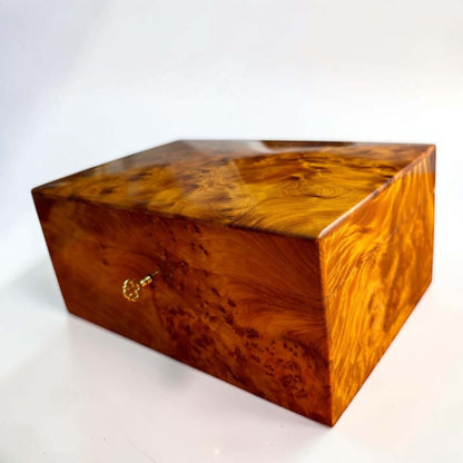 Wooden Box Holder with Key – Handmade Moroccan Thuya Storage Box made from exquisite Thuya burl wood.