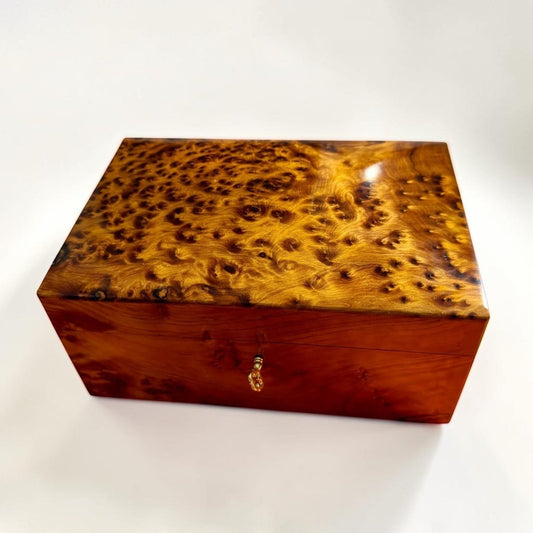 Wooden box organizer with key handmade from Moroccan Thuya burl wood