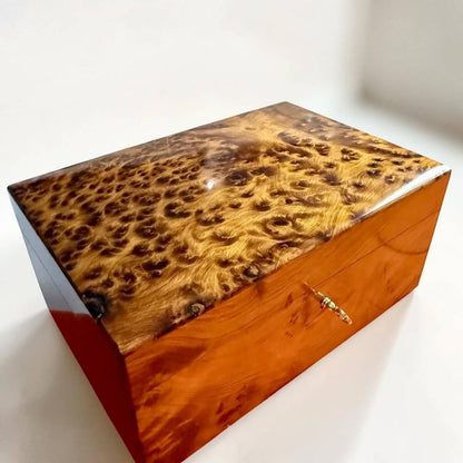 Wooden box organizer with key for jewelry photos letters and keepsakes