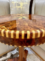 Round Wooden Coffee Table - Handmade Moroccan Inlay Table