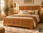 Wood Platform Bed Frame – Handmade Moroccan Solid Wood Bed