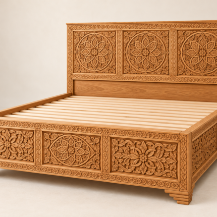 Moroccan Bed Frame – Hand-Carved Solid Wood Bed