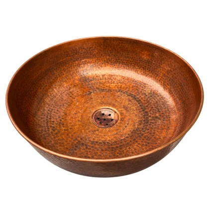 Round hammered copper vessel sink