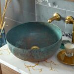 Green Patina Copper Sink – Moroccan Round Vessel Basin – additional view 5