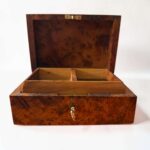 Thuya Burl Wood Jewelry Box with lock and inner compartments for organizing jewelry and watches, handcrafted in Morocco.