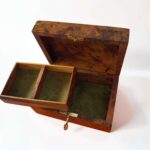 Thuya Burl Wood Jewelry Box with lockable design, plush interior, and handcrafted compartments for jewelry storage.