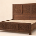 Hand-carved Moroccan wooden bed frame