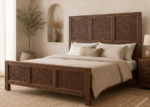 Hand-carved Moroccan wooden bed frame – additional view 1