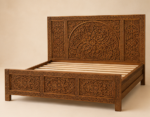 Carved Headboard Bed Frame Handmade Moroccan Solid Wood Bed