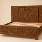 Carved Headboard Bed Frame Handmade Moroccan Solid Wood Bed