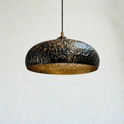 Hammered copper UFO pendant light with dark patina finish