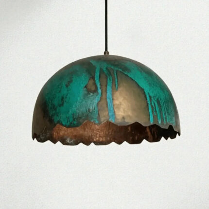 Green patina scalloped copper dome pendant light