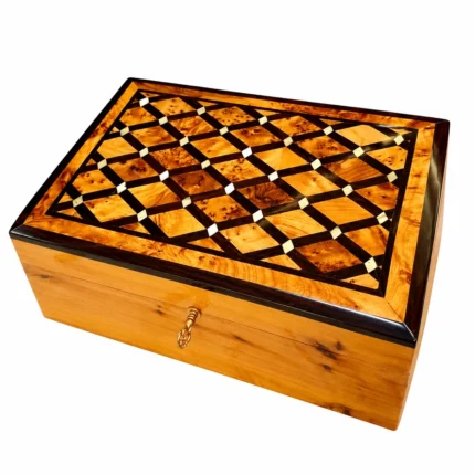Thuya Jewelry Organizer with Lock – Geometric Inlay Wooden Box