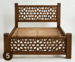 Handmade solid wood bed frame with geometric Moroccan carving
