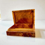 AtlasMuseCrafts handcrafted Thuya burl wood jewelry box organizer with a two-level design and brass key lock.