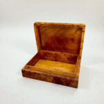 AtlasMuseCrafts handcrafted Thuya burl wood jewelry box organizer with two-level storage and brass key lock.