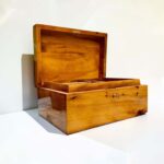 Luxury Wooden Jewelry Box made from Thuya burl wood, handcrafted with a rich amber finish and lockable design.
