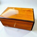 Decorative Wooden Keepsake Box, handcrafted Thuya wood with brass clasp, elegant jewelry box for treasures.
