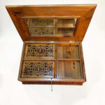 Handmade Wooden Jewelry Box – Moroccan Thuya Burl Wood Box with intricate cutouts and compartments for jewelry.