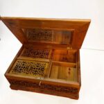Handmade Wooden Jewelry Box – Moroccan Thuya Burl Wood Box with intricate carvings and compartments for organized storage.