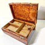 Open Large Jewelry Box Organizer with Lock – Moroccan Thuya, made from Thuya burl wood, featuring spacious divided compartments.