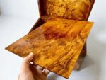Large Thuya Wooden Box with intricate Moroccan burl wood interior design, perfect for jewelry storage and organization.