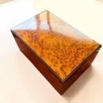 Large Wooden Box Organizer in Moroccan Thuya burl wood with glossy finish, perfect as a lockable keepsake box.
