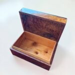 Large Wooden Box Organizer made from Thuya burl wood showcases a spacious interior, perfect for jewelry storage.