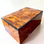 Large Wooden Box Organizer made of Thuya burl wood, featuring a handcrafted design and elegant finish.