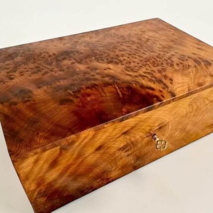 Lockable Wooden Box – Handmade Moroccan Thuya Keepsake Box with rich Thuya burl wood grain.