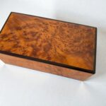 Moroccan Wooden Chest – Handmade Thuya Wood Keepsake Box featuring unique Thuya burl wood grain and warm amber tones.